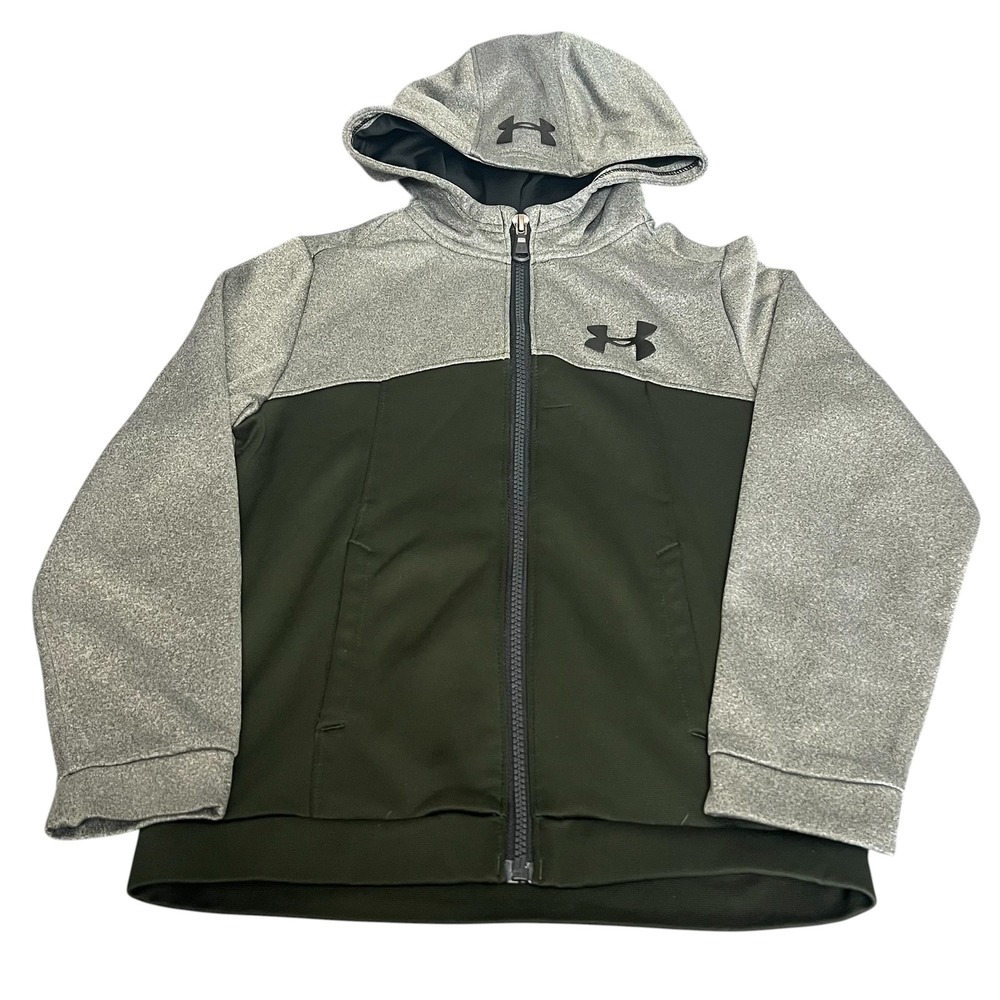 Under Armour Youth Small Gray Green ColdGear Full Zip Hoodie Jacket Size Small